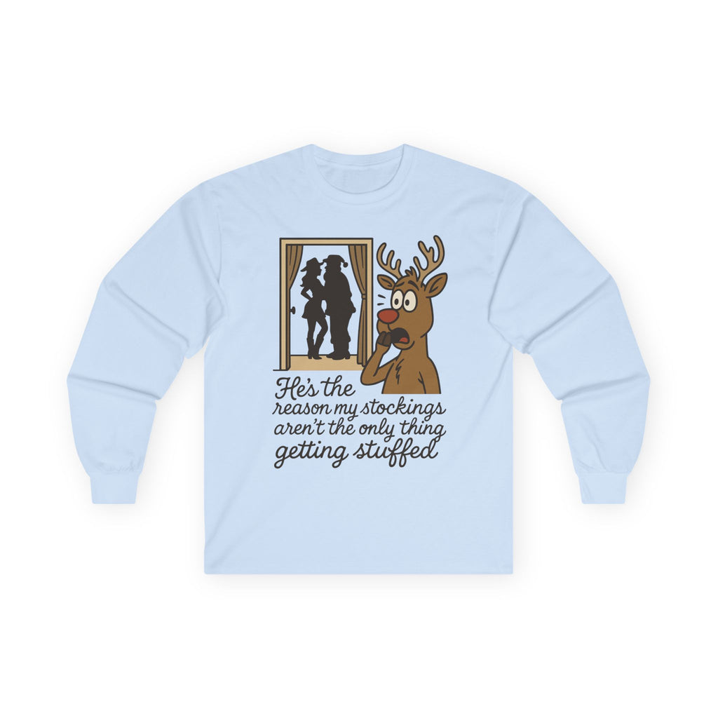 Reindeer Peeking Window Funny Christmas Long Sleeve Tee