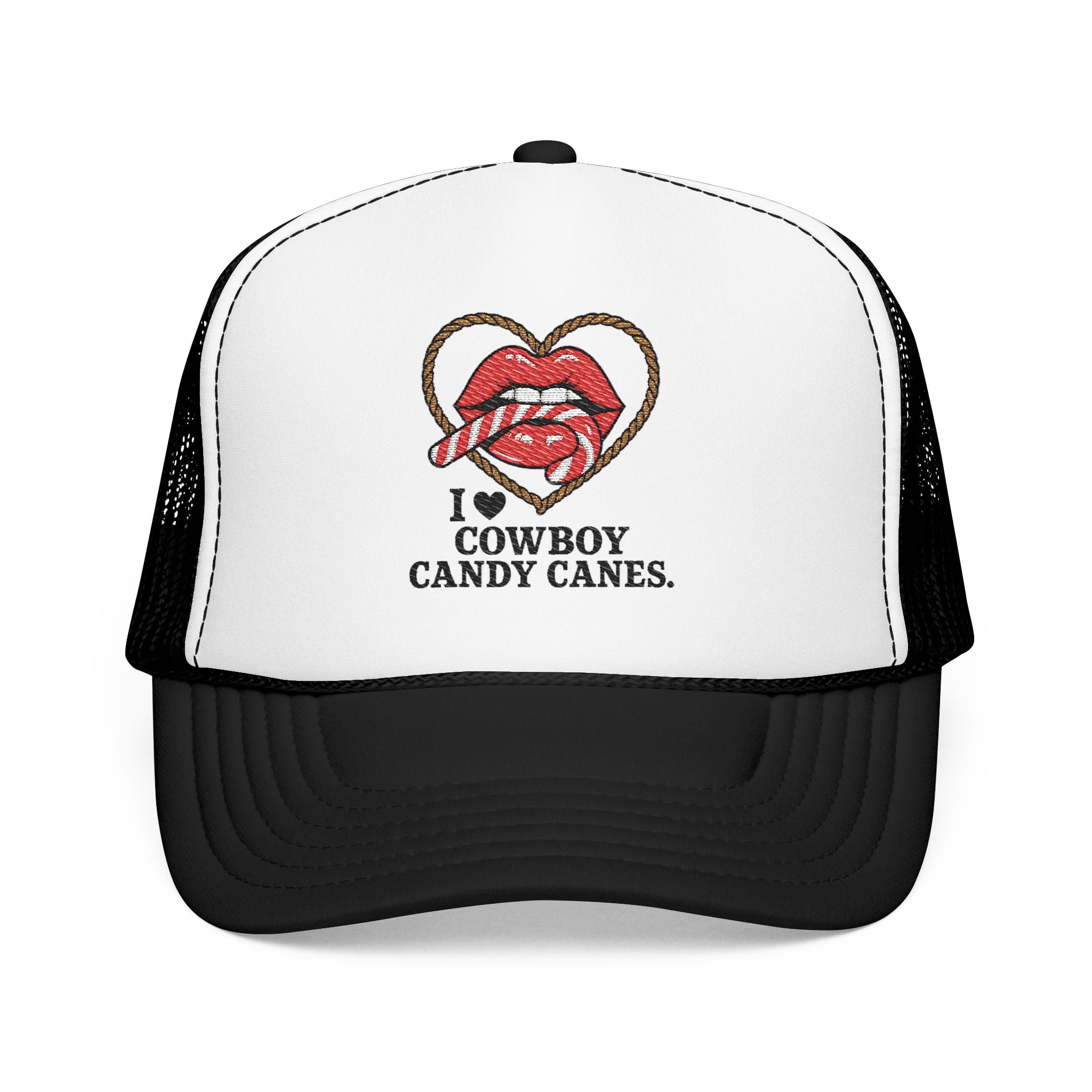 Candy Cane Lips heart embroidery Trucker Hat