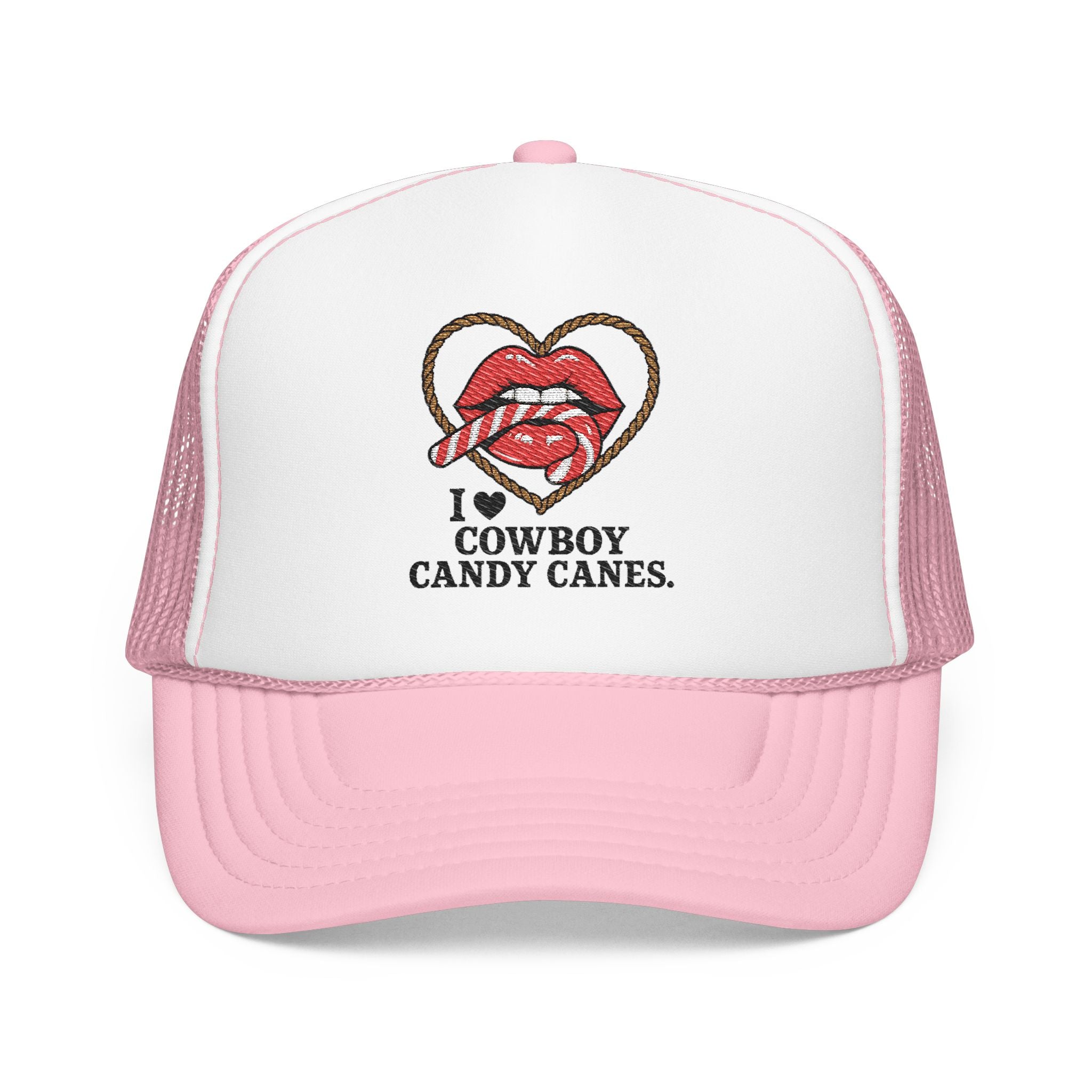 Candy Cane Lips heart embroidery Trucker Hat