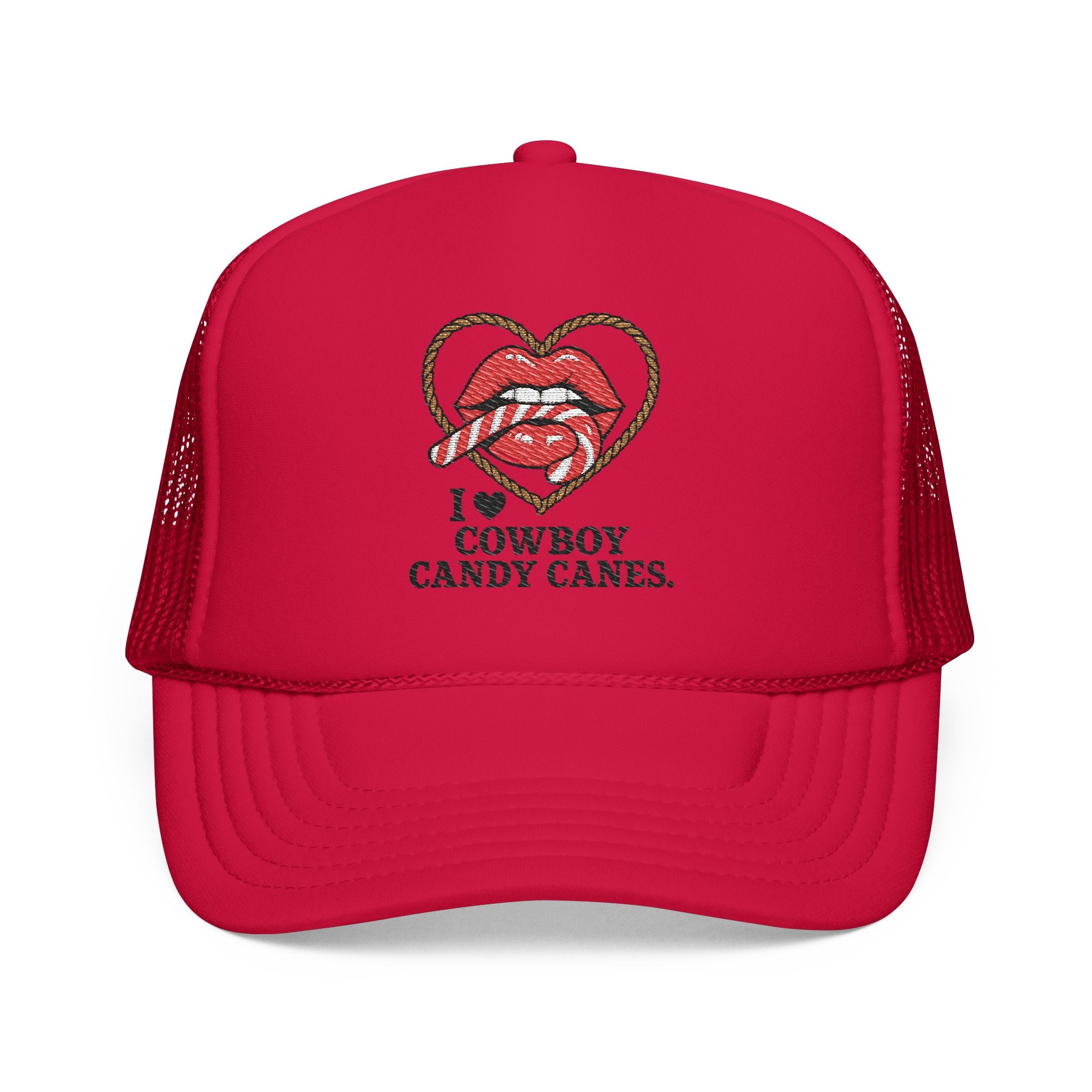 Candy Cane Lips heart embroidery Trucker Hat