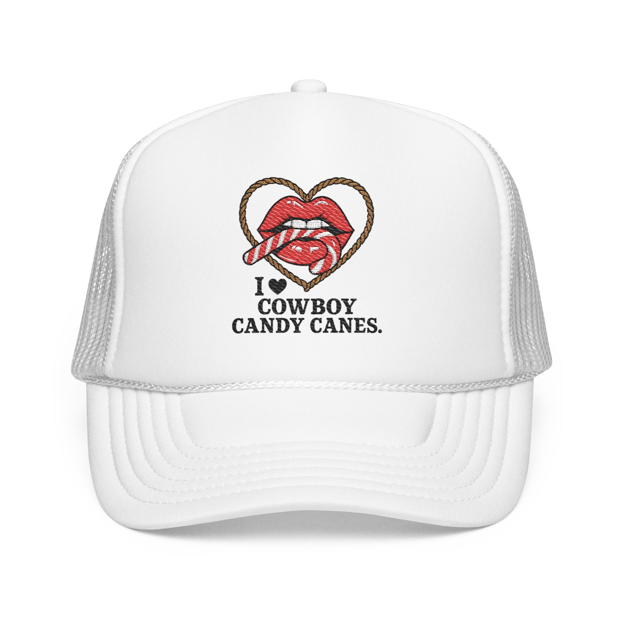 Candy Cane Lips heart embroidery Trucker Hat