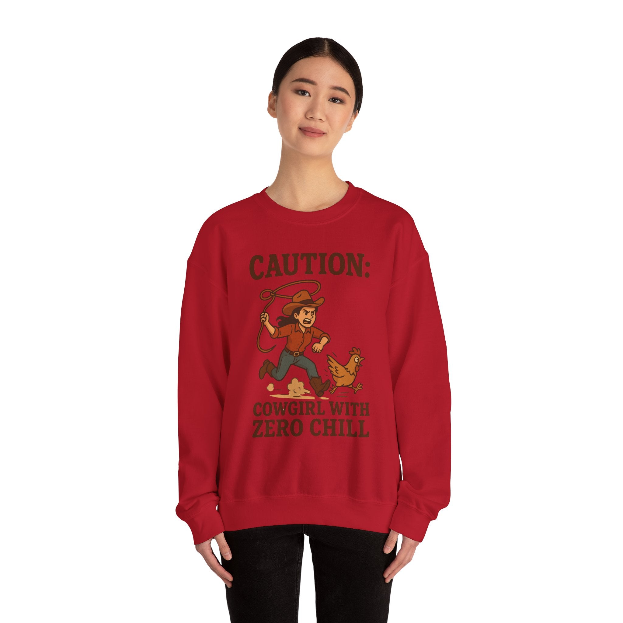 Caution Cowgirl With Zero Chill Sweatshirt Front Design