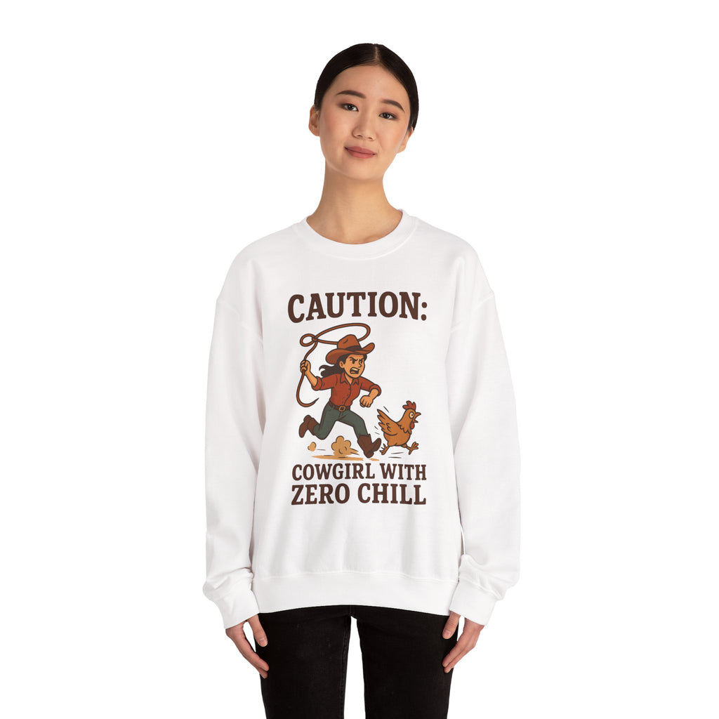 Caution Cowgirl With Zero Chill Sweatshirt Front Design
