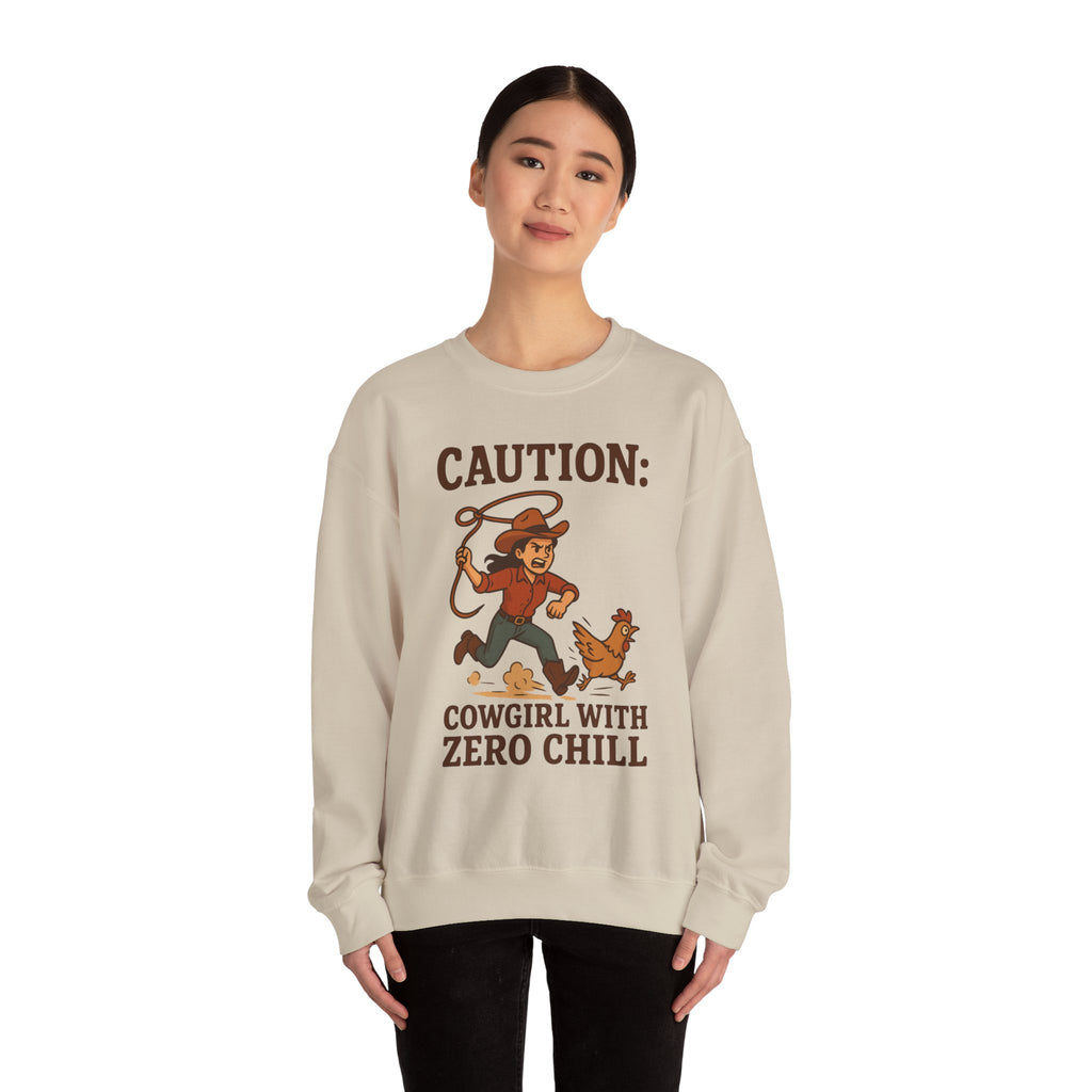 Caution Cowgirl With Zero Chill Sweatshirt Front Design