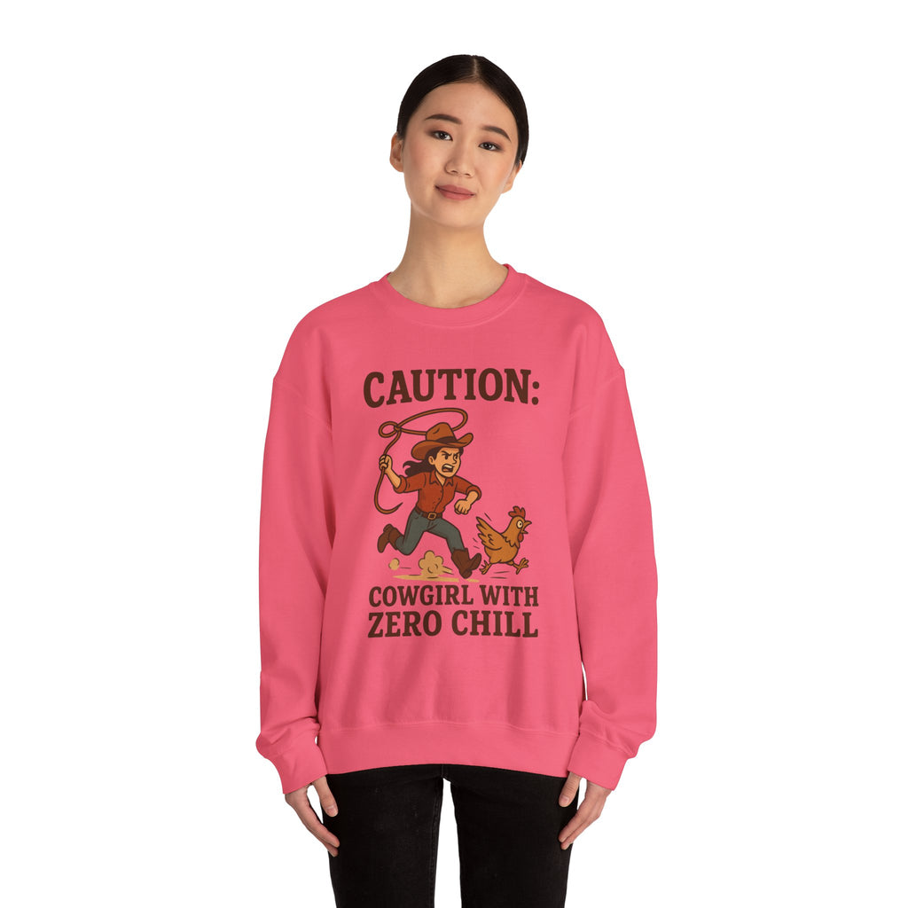 Caution Cowgirl With Zero Chill Sweatshirt Front Design